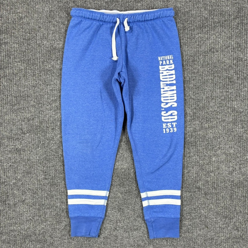 Basix of America Jogger Sweatpants Mens Size M Blue Graphic Drawstring Fleece